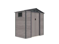 Abrigo De Jardim Metal Aco Galvanizado Efeito Madeira Cinza 2,79 M - Adelmo