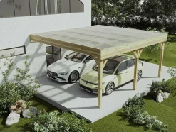 Abrigo Para Carro Duplo Adossado Em Madeira Tratada Com Teto Em Pvc, 2 Viaturas, 29,3 M Da Expertland - Artemida