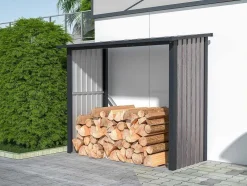 Abrigo Para Lenha Metal Aco Galvanizado Efeito Madeira 1,98 M3, 2 Esteres, C182 X L89 X A156 Cm - Birwood