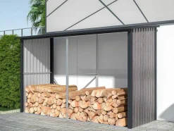 Abrigo Para Lenha Metal Aco Galvanizado Efeito Madeira 5,78 M3, 8 Esteres, C302 X L119 X A190 Cm - Varwood