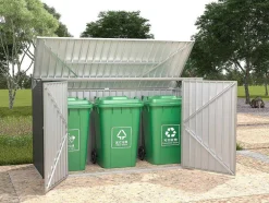 Abrigo Para Tres Caixotes Do Lixo Em Aco Galvanizado Cinzento Antracite, C237 X L101 X A131 Cm - Ilario