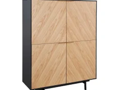 Aparador Alto Com 4 Portas Em Mdf E Metal Cor Natural Claro E Preto - Lobna