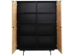 Aparador Alto Com 4 Portas Em Mdf E Metal Cor Natural Claro E Preto - Lobna