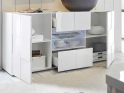 Aparador Com Leds, 2 Portas E 2 Gavetas Cor Branco Lacado - Calisto