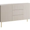 Aparador Com 2 Portas E 3 Gavetas Em Mdf E Aco, Bege E Dourado - Evilana
