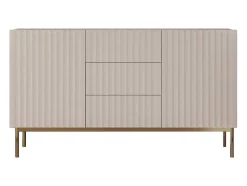 Aparador Com 2 Portas E 3 Gavetas Em Mdf E Aco, Bege E Dourado - Evilana