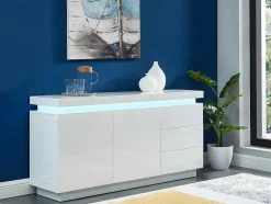 Aparador Com 2 Portas E 3 Gavetas - Leds - Mdf Lacado A Branco - Emerson Ii