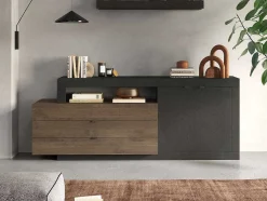 Aparador Com 2 Portas, 3 Gavetas E 1 Nicho, Natural E Antracite - Ruselo