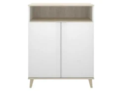 Aparador De Cozinha Com 2 Portas E 1 Nicho Cor Branco E Carvalho - Wajdi