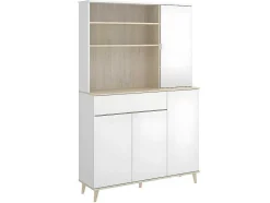 Aparador De Cozinha Com 4 Portas, 1 Gaveta E 3 Nichos Cor Branco E Carvalho - Wajdi