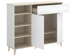 Aparador De Cozinha Com 2 Portas, 1 Gaveta E 4 Nichos Cor Branco E Carvalho - Wajdi