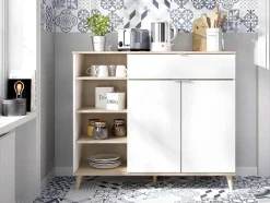 Aparador De Cozinha Com 2 Portas, 1 Gaveta E 4 Nichos Cor Branco E Carvalho - Wajdi
