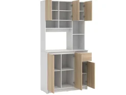 Aparador De Cozinha Com 6 Portas, 1 Gaveta E 5 Nichos, Natural Claro E Branco - Nizali