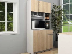 Aparador De Cozinha Com 6 Portas, 1 Gaveta E 5 Nichos, Natural Claro E Branco - Nizali
