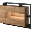 Aparador De 3 Portas E 3 Nichos Com Leds Cor Natural E Antracite - Idesia