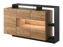 Aparador De 3 Portas E 3 Nichos Com Leds Cor Natural E Antracite - Idesia