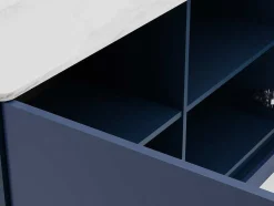 Aparador 3 Portas Com Leds Em Mdf Azul E Efeito Marmore Branco - Devika De Pascal Morabito