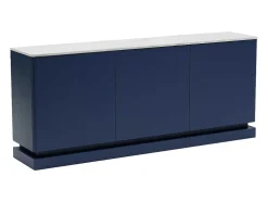 Aparador 3 Portas Com Leds Em Mdf Azul E Efeito Marmore Branco - Devika De Pascal Morabito
