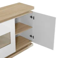 Aparador 3 Portas E 1 Nicho Com Leds Em Mdf E Vidro Temperado Natural E Lacado A Branco - Flarancia