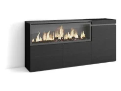 Aparador Sala De Jantar, 160, 3 Portas, Lareira Electrica Xxl, Preto