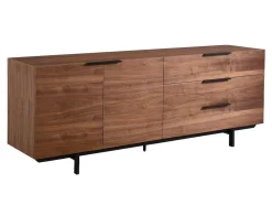 Aparador Tayron 200 Cm - 2 Portas E 3 Gavetas - Mdf E Pés De Metal - Cor De Noz