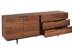 Aparador Tayron 200 Cm - 2 Portas E 3 Gavetas - Mdf E Pés De Metal - Cor De Noz
