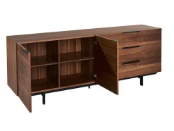 Aparador Tayron 200 Cm - 2 Portas E 3 Gavetas - Mdf E Pés De Metal - Cor De Noz