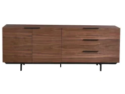 Aparador Tayron 200 Cm - 2 Portas E 3 Gavetas - Mdf E Pés De Metal - Cor De Noz