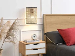 Aplique De Parede Empalhado Estilo Etnico Em Ferro E Rotim De A. 30 Cm Cor Preto E Natural - Neirobi