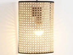 Aplique De Parede Empalhado Estilo Etnico Em Ferro E Rotim De A. 30 Cm Cor Preto E Natural - Neirobi