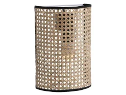 Aplique De Parede Empalhado Estilo Etnico Em Ferro E Rotim De A. 30 Cm Cor Preto E Natural - Neirobi