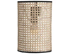 Aplique De Parede Empalhado Estilo Etnico Em Ferro E Rotim De A. 30 Cm Cor Preto E Natural - Neirobi