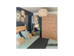 Armário Com 2 Portas De Correr E Espelho C.217 Cm Carvalho E Preto - Philadelphie
