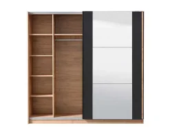 Armário Com 2 Portas De Correr E Espelho C.217 Cm Carvalho E Preto - Philadelphie