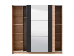 Armário Com 2 Portas De Correr E Espelho C.217 Cm Carvalho E Preto - Philadelphie