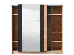 Armário Com 2 Portas De Correr E Espelho C.217 Cm Carvalho E Preto - Philadelphie