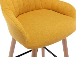 Banco Alto Em Tecido E Pés Em Madeira De Faia Cor Amarelo - Eleana