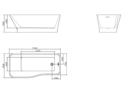 Banheira Clássica Assimetrica 265 L, 170 X 80 X 58 Cm, Acrilico Branco - Scriba