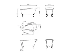 Banheira Clássica Oval Estilo Retro De 171 L Dimensoes 145 X 74 X 77 Cm Com Pés Pata De Leao Brancos - Nisos