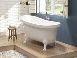 Banheira Clássica Oval Estilo Retro De 171 L Dimensoes 145 X 74 X 77 Cm Com Pés Pata De Leao Brancos - Nisos