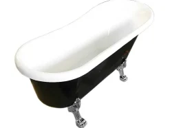 Banheira De Ilha Retro 170 X 80 Cm Preta Com Pés Prateados Marigold Noir