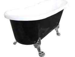 Banheira De Ilha Retro 170 X 80 Cm Preta Com Pés Prateados Marigold Noir