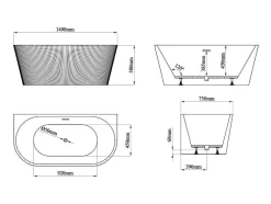 Banheira SemiClássica Estriada Em Acrilico Branco Brilhante 149 X 75 X 58 Cm - Zelina