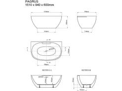 Banheira Semi-Clássica Oval De 197 L Dimensoes 151 X 94 X 60 Cm Cor Branco Em Acrilico - Pagrus