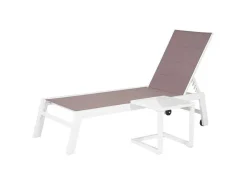 Barbados Espreguiçadeira E Mesa De Cabeceira Em Taupe Têxtilene - Aluminio Branco