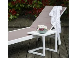 Barbados Espreguiçadeira E Mesa De Cabeceira Em Taupe Têxtilene - Aluminio Branco