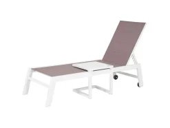 Barbados Espreguiçadeira E Mesa De Cabeceira Em Taupe Têxtilene - Aluminio Branco