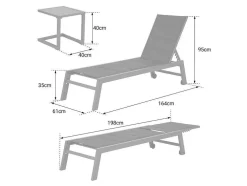 Barbados Espreguiçadeira E Mesa De Cabeceira Em Têxtilene Azul - Aluminio Branco