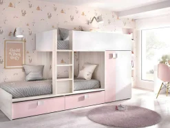 Beliche Com Armário Integrado De 2 X 90 X 190 Cm Cor Branco, Natural E Rosa - Juanito
