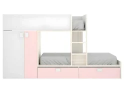 Beliche Com Armário Integrado De 2 X 90 X 190 Cm Cor Branco, Natural E Rosa - Juanito